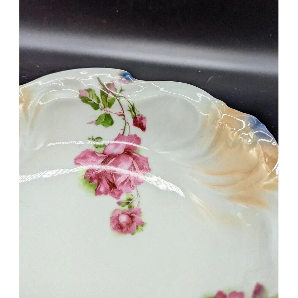 Antique Porcelain Lusterware Floral Console Fruit Decorative Bowl 11